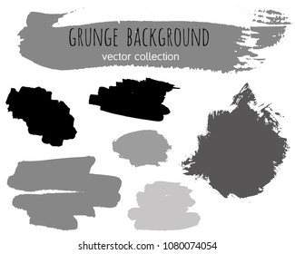 Set of grey ink vector stains. Grunge brush collection isolated on white