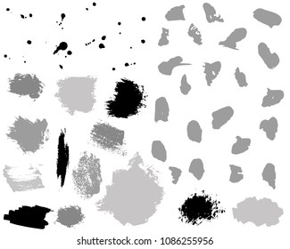 Set of grey ink vector stains. Grunge brush collection isolated on white