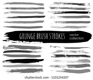 Set of grey ink vector stains. Grunge brush collection isolated on white
