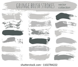 Set of grey ink vector stains. Grunge brush collection isolated on white