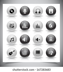 Set of grey music buttons. Vector illustration