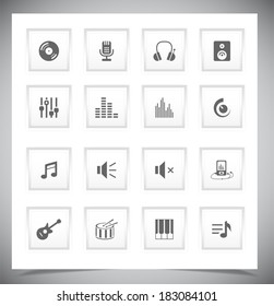 Set of grey music buttons. Vector illustration