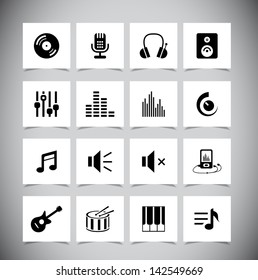 Set of grey music Icons. Vector illustration