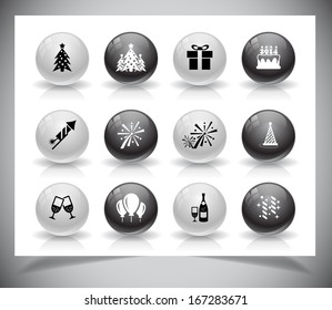Set of grey new year buttons. Vector illustration.