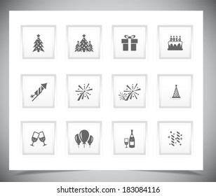 Set of grey new year buttons. Vector illustration.