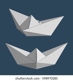 Set of grey paper ships over blue background. Vector illustration.