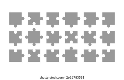 Set of grey puzzle pieces. Vector Illustration.
