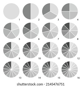 Set Of Grey Round Graphic Pie Charts Icons. Segment Of Circle Infographic Collection