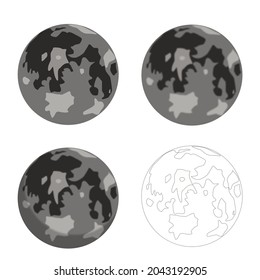 Conjunto de luna gris redonda con cráteres con fondo blanco sin trazo