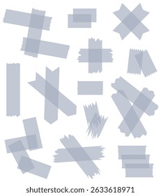 Set of grey semi-transparent washi tapes isolated on white. Tapes collection in vector. Pieces of decorative tape for scrapbooks. Torn paper. Gray, blue