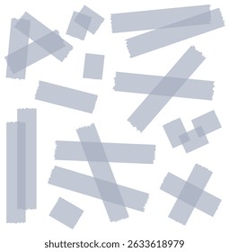 Set of grey semi-transparent washi tapes isolated on white. Tapes collection in vector. Pieces of decorative tape for scrapbooks. Torn paper. Gray, blue