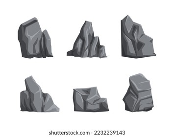Set of grey stones. Rock elements of different shapes vector illustration