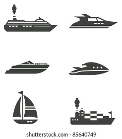 Set of grey stylized boat icons