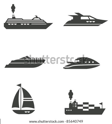 Set of grey stylized boat icons