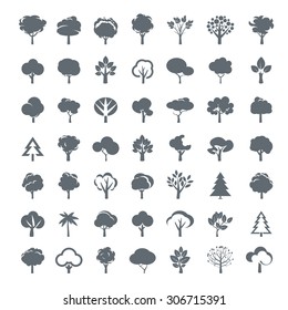 Set of Grey Trees. Vector symbol and icon.