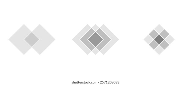 Set of grey two, three and four rhombuses intersect. Overlapping Rhombus. Vector Illustration