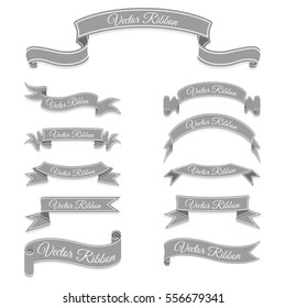 Set of grey vector banner ribbons. Eps 10. 