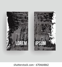 Set of grey vector business card templates with brush stroke background.