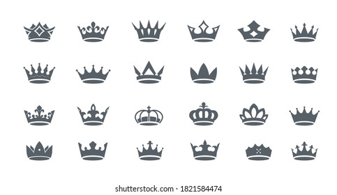 Set of grey vector king crowns icon on white background. Vector Illustration. Emblem, icon and Royal symbols.