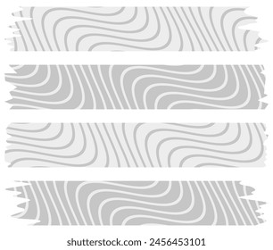 Set of grey washi tapes with abstract pattern isolated on white. Washi tapes collection in vector. Pieces of decorative tape for scrapbooks. Torn paper. Spring, summer, holiday