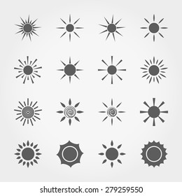 Set of grey web icon Suns. Vector illustration on a white background. Flat design style.