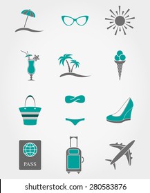Set of grey web icon Travel and vacation. Vector illustration on a white background. Flat design style.