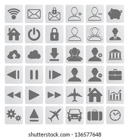set of grey web, multimedia and business icons on a white background