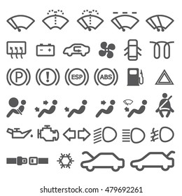 A Set Of Grey And White Silhouette Icons For Car Dash