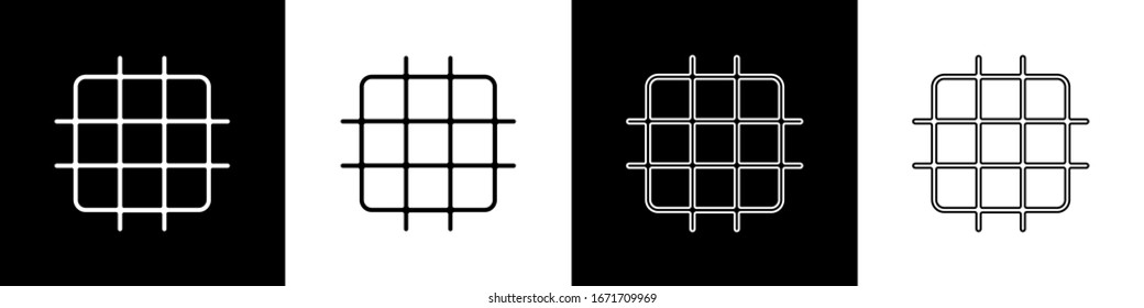 Set Grid graph paper icon isolated on black and white background.  Vector Illustration