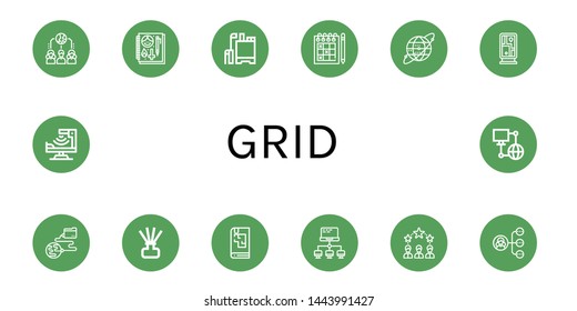 Set of grid icons such as Network, Sketchbook, Pesticide, Sudoku, Earth grid, Guidepost, Global network, Diffuser, Networking, Infrared , grid