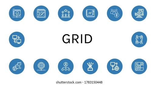 Set of grid icons. Such as Network, Sketchbook, Networking, Infrared, Global network, Diffuser, Tic tac toe , grid icons