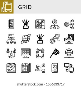 Set of grid icons. Such as Pesticide, Guidepost, Diffuser, Tic tac toe, Network, Earth grid, Global network, Infrared, Grid, Butterfly net, Sketchbook, Sudoku , icons