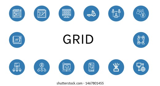 Set of grid icons such as Sudoku, Sketchbook, Grid, Tow truck, Network, Networking, Diffuser , grid