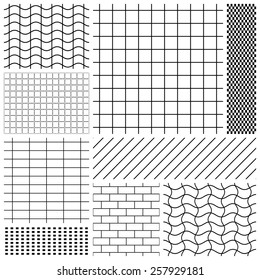 Set of grid patterns in black and white