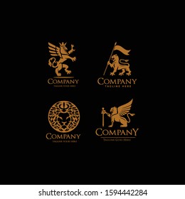 Set Griffin Heraldic and Luxury Badges Logo 