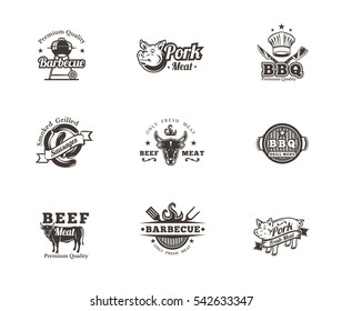 Set grill and barbecue badges, stickers, emblems