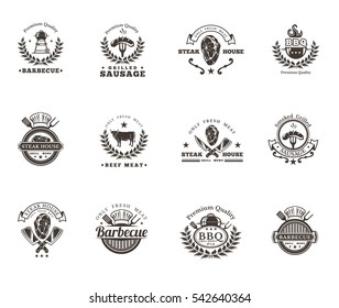 Set grill and barbecue badges, stickers, emblems