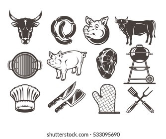 Set grill and barbecue icons