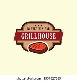 Set of Grill House Logo Emblem vintage retro badge, label, logo design templates for hotdog, steak house, grill menu.
