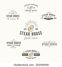 Set of grill steak labels, badges and design elements, looks similar to logo