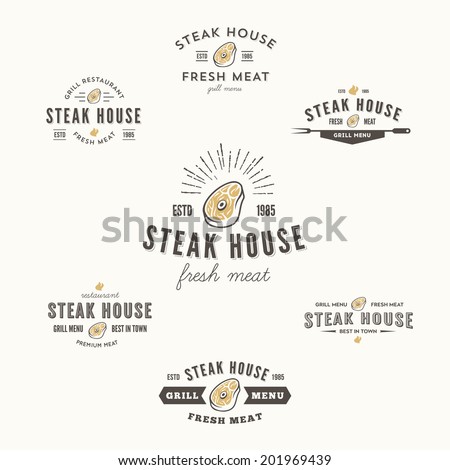Set of grill steak labels, badges and design elements, looks similar to logo