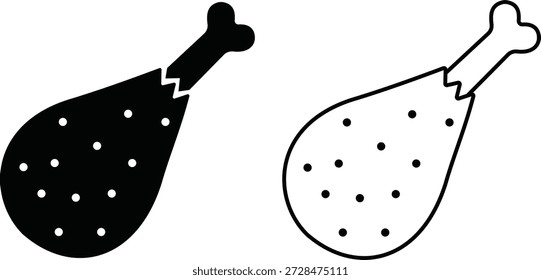 Conjunto de íconos de pollo a la parrilla, colección de aves de corral asadas y símbolos de carne, grupo de Ilustraciones vectoriales de línea plana, agregar drumstick, asado, barbacoa, diseño de menú de alimentos, ícono negro