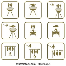 Set of Grilled fish icons. Vector illustration

