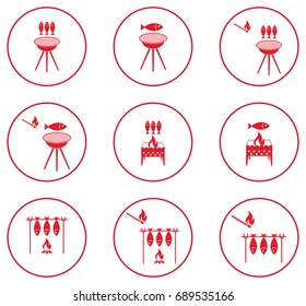 Set of Grilled fish icons. Vector illustration