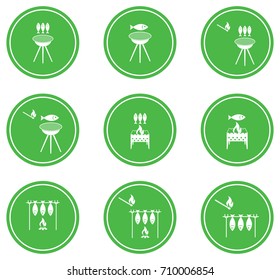 Set of Grilled fish icons. Vector illustration