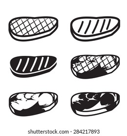 Set of grilled meat vector icon, meat , beef and  pork in six style