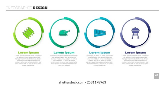 Set Grilled pork bbq ribs, Roasted turkey chicken, Steak meat and Barbecue grill. Business infographic template. Vector