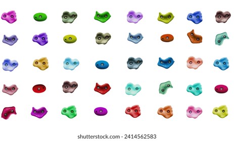 Set of grips different colors and shapes for climbing wall isolated on white background. Holds for climbing. 