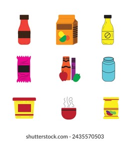 A set of groceries item vector art illustration.