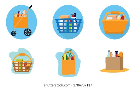 Set of grocery bags icons. Shopping carts and shopping baskets - Vector